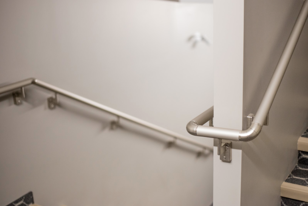 Installed handrail that shows bracket spacing.