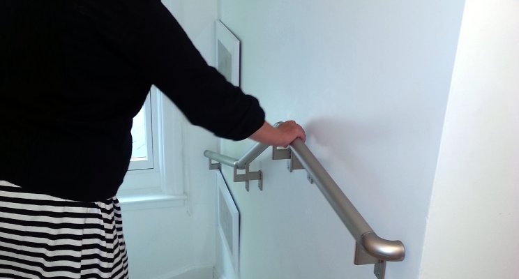 Indoor handrails for elderly fall prevention.